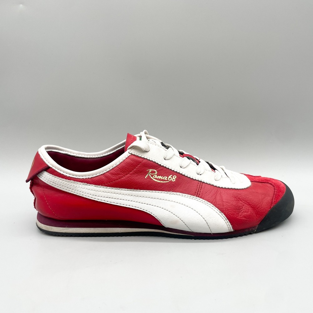 Puma Mens 11.5 Roma 68 Sneakers Red White Leather Retro Vintage 70s 80s Casual